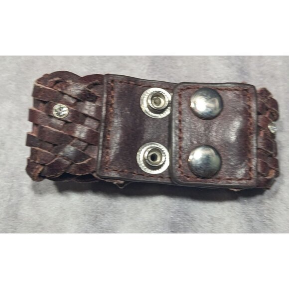 Cowgirl Glam Floral Braided Leather Rhinestone Bracelet - Picture 4 of 14